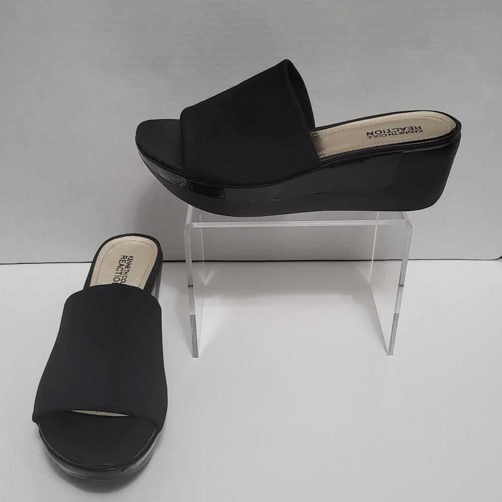 Kenneth Cole Reaction Slip-On Black Wedge Mules Sz 7.5